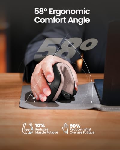 ProtoArc EM11 NL Wireless Ergonomic Mouse, Rechargeable, Black Pink | 58° vertical design supports a natural wrist posture, connect 3 devices via Bluetooth/2.4G USB-A, 500mAh USB-C rechargeable. - color: Black Pink