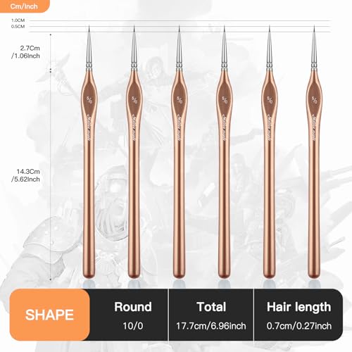 Detail Paint Brushes 5/0, Golden Maple 6PC Extra Fine Detail Miniature Paint Brush Set Very fine Paint Brushes for Miniature Painting Small Scale Models Acrylic Watercolor Oil, Rose Gold - color: Gold