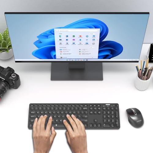 Arteck Universal Multi-Device Bluetooth Keyboard and Mouse Full Size Wireless Bluetooth Keyboard and Ergonomic Mouse Set for Windows, iOS, Android, Computer Desktop PC Laptop iPad Tablet Smartphone