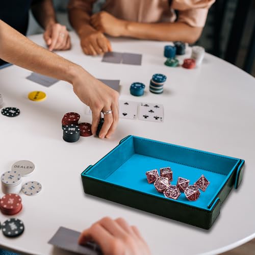 SIQUK Magnetic Folding Dice Tray Rectangle Dice Rolling Tray PU Leather Trays Foldable Holder Rolling Mat Storage Box for D&D RPG Games, Sky Blue - color: Sky Blue