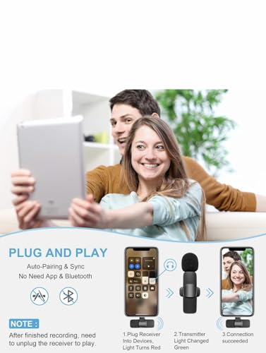 Wireless Lavalier Microphone Set of 2 – Podcast Microphone with Included Adapters, USB C Charging Cable – Lapel Microphone Wireless Ideal for Vlogging Kit, Studio Mic Portable Microphone