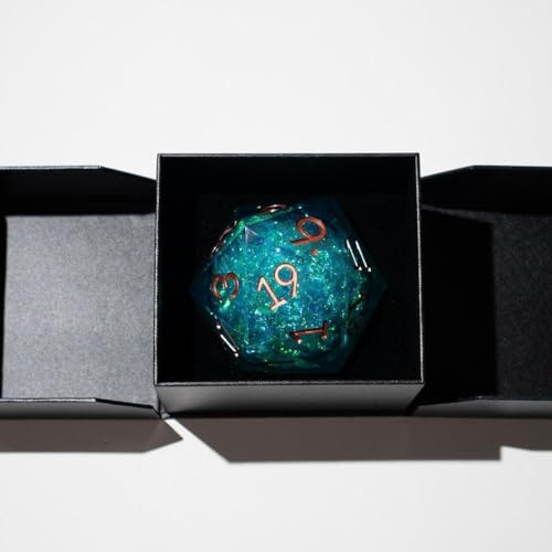 Massive Sea Green Teal Liquid Core 95MM Chonk Handmade Resin Dice and Box, Only 1 D20, Large, Green Dice