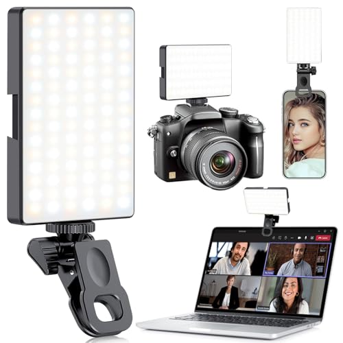 91 LED Portable Charger Selfie Light Video Conference Lighting | Clip & Camera Tripod Adapter, Rechargeable 2000mAh, CRI 96+, 4 Light Modes, For Phone iPhone Webcam Laptop Makeup - color: Glossy Black