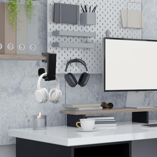 HARFINGTON Headphone Stand Holder 360 Degree Adjustable Clamp Desk Hook Clamp 0.39"-1.65" Clamping Range PC Gaming Headset Stand for Headphone Earphone, White/Black - color: White Black