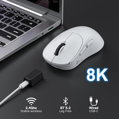 RK ROYAL KLUDGE MG5 8K Wireless Gaming Mouse, 42K DPI PAW3950 Sensor, 56g Lightweight Ergonomic Mouse, Dual 8000Hz Polling Rate, Tri-Mode 2.4G/BT/USB-C, Programmable Web Drive for PC Win/Mac - color: Mixed Color