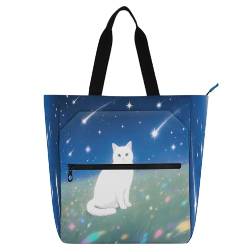 Waterproof Piano Bag for Lessons Cat Flower Crown Music Tote with Zipper Pockets for Sheet Music & Books - color: Cute Cat Stars