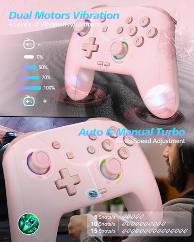 GMBACK Wireless Switch 2 Pro Controller with Loop Macro & Home Wake Up | Turbo Gaming Controller for Nintendo Switch 2/Switch 1/Lite/OLED with HD Rumble, Motion Control, Turbo, 800mAh, Pink - color: Light Pink