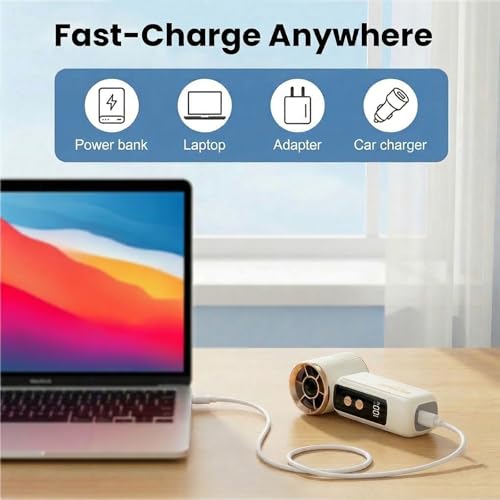Portable Fan Handheld Mini, 6-Speed Turbo Power USB Rechargeable Personal Cooling Fan with LED Display, Small Travel Fan for Outdoor Camping Hiking, White - color: White