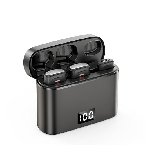 NPTCL Wireless Lavalier Mini Microphone for iPhone Video Recording | Noise Canceling Lapel Lav USB C Mic, LED Digital Charge Display, 35 Hour Charging Case for Vlog Youtube Tiktok Podcast - style: USB-C