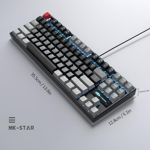 MageGee 75% Mechanical Gaming Keyboard, Red Switch, LED Blue Backlit, 87 Keys Compact TKL Wired Computer Keyboards for Windows Laptop PC Gamer - Black/Grey - color: Black Grey/Red Switch