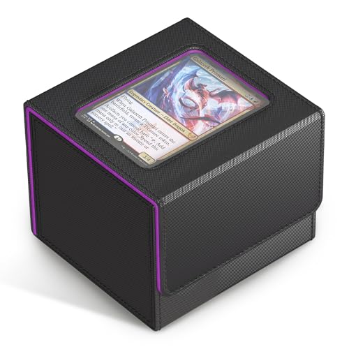 Kabinka MTG Deck Box with Window, Commander Deck Box for Trading Cards, Holds 110+ Double Sleeved Cards, Fits TCG CCG EDH (Black Purple) - color: Black Purple