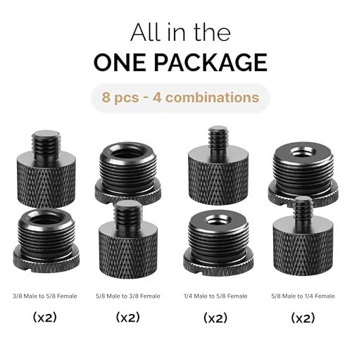 Mic Stand Adapter Set 8 pieces Metal Microphone Stand Screw Thread Adapter 5/8 Female to 3/8 Male 3/8 Female to 5/8 Male 5/8 Female to 1/4 Male 1/4 Female to 5/8 Male Tripod Adapter ADP02A Blck - color: 9 ADAPTER