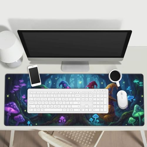 Frog Wizard Gaming Mouse Pad, Large Extended Desk Mat (31.5x11.8 in), Fantasy Mushroom Forest Design, Non-Slip Rubber Base & Stitched Edges for Office, Gamer & Work - color: 23