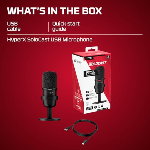 HyperX SoloCast USB Condenser Microphone Tap-to-Mute Sensor Card for Gaming Streaming Podcasts Twitch YouTube Discord - Black (Renewed)