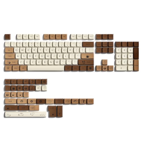 dagaladoo Cute PBT keycaps,Coffee Cat, XDA Profile Keyboard Keycaps | Beige/Brown key caps,Dye Sublimation,140-keys Custom keycaps for 60% 65% 75% 100% Cherry-MX switch Mechanical Keyboard - color: Coffee cat (XDA)