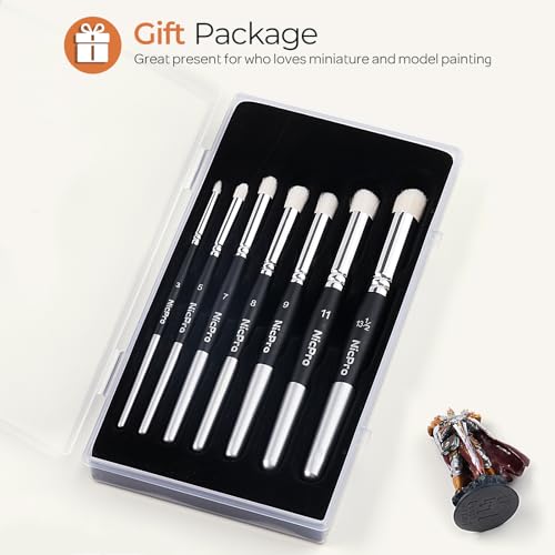 Nicpro Dry Brush Miniature Painting, 7 Sizes Drybrush with Storage Case | Professional Drybrush Set, Hobby Detail Paint Brushes, For Tabletop & Wargames Miniatures Models Figures