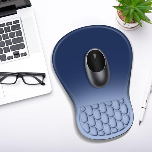 YIWEI Ergonomic Mouse Pad with Wrist Rest for Carpal Tunnel Pain Relief | Memory Foam Wrist Support,Non-Slip Rubber Base, Keyboard Computer Mousepad,Lycra Cloth Surface,Gaming Home Office - color: Gradient Blue