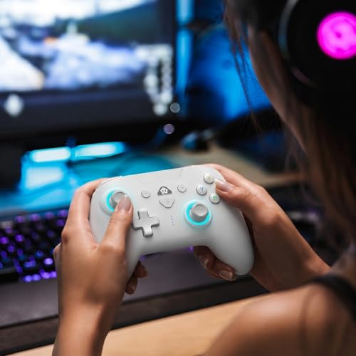 PeriphX Wireless Switch Controllers for Nintendo Switch,6-Axis Gyro,Turbo Function,7-Color RGB Lights,Compatible with Switch1/Switch2/PC (Wired)/iOS, All Functions Included with a Stylish Design and Cute Color - color: White
