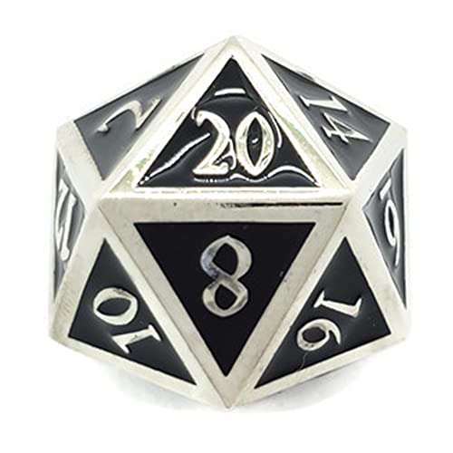 Metal D20 F Dice Critical Fail 20 Sided Die Set DND Number Role Playing Game Dungeons and Dragons D&D Black Silver Red Blue Rainbow Gold Copper Purple Green Pink White (Single Dice, Black and Silver) - color: Black and Silver, style: Single Dice