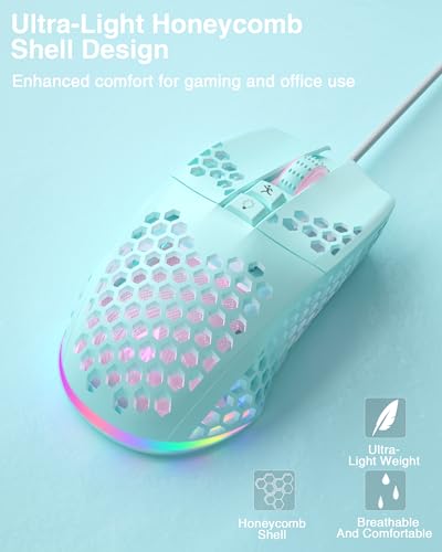 SOLAKAKA SM900 Green Wired Gaming Mouse with Honeycomb Shell,12800 DPI,7 Programmable Buttons,Lightweight Gaming Mice Ergonomic Computer Mouse Gaming for Windows/PC/Mac/Laptop Gamer - color: Green