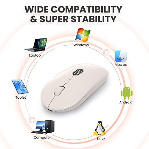 MAGIC-REFINER X1 Wireless Computer Mouse with Battery Level Visible | 2.4G Portable, Ultra Slim USB Mouse, Silent Click, 1600 DPI for Win/Mac/PC/Laptop/Computer/Office/Travel - color: Ivory