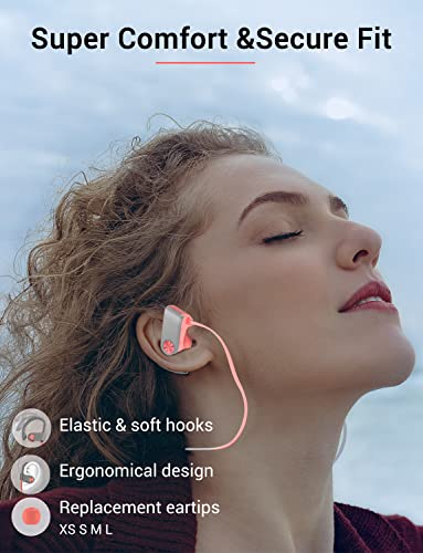 Bluetooth 5.3 Headphones, Wireless Sports In-Ear Earbuds IPX7 Waterproof | 16 Hours Playtime, Sweatproof Stereo Earphones with MIC, Noise Cancelling Headsets for Gym Running Workout, Clear Sound - color: PinkGrey