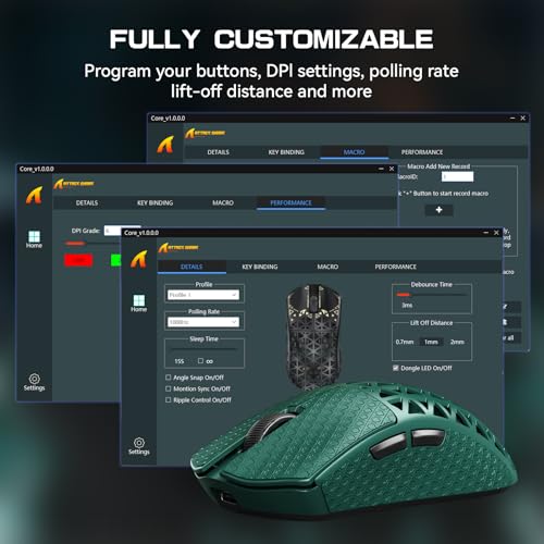 ATTACK SHARK R5Ultra 8K Carbon Fiber Wireless Gaming Mouse, Green&Tape | 42K DPI,PAW3950 MAX Sensor,39g Ultra-Lightweight,Nordic 52840 MCU Chip,Wired/BT/2.4GHz Wireless Programmable Mouse for PC/Mac - color: Green&Griptape