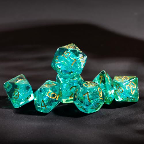 UDIXI DND Dice Set Cyan Polyhedral Dice Set Sparkling Inclusions for D&D | Resin Material, Velvet Storage Bag, DM Gift, for Dungeons and Dragons Role Playing Games Tabletop Games - color: Cyan