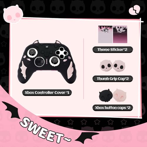 GeekShare Sweetheart Skull Silicone Controller Cover Compatible with Xbox Series X/S - Anti-Slip, Sweatproof Protective Skin with Thumb Grips & Decals - Black & Pink
