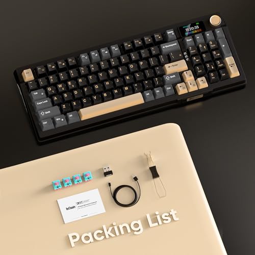 RedThunder K95 Wireless Mechanical Keyboard, TFT Screen & Knob, Tri-Mode BT5.0/2.4GHz/USB-C Hot Swappable Custom, Pre-lubed Linear Pink Switches, Gasket Structure, RGB Gaming Keyboard, Black-Gold - color: Black Gold