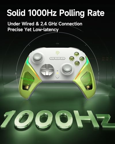 EasySMX D10 PC Controller - Elite Wireless Bluetooth Gamepad with TMR Joystick, Dual-Mode Triggers & Full Mechanical Buttons, 1000Hz Polling Rate, RGB Bakclit for PC/Switch/Switch 2/ Android/iOS - color: Green
