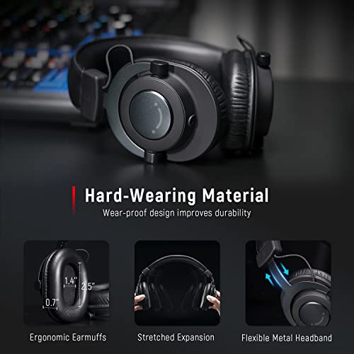 FIFINE Podcast Condenser Mic Kit and 3.5mm/6.35mm Wired Headphones, RGB Computer Mic for PS4/5 PC Gamer Youtuber, Streaming Monitoring Black Headphones with Detachable Cables, on PC/Mixer (A6T+H8)