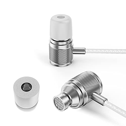 LUDOS Ultra Wired Earbuds in-Ear Headphones, 5 Years Warranty, Earphones with Microphone, Noise Isolating Ear Buds, Memory Foam for iPhone, Samsung, School Students, Kids, Women, Small Ears - White - color: White, style: 3.5 mm