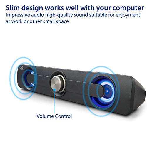 GamesterGear Desktop Compact USB Powered Wired Multimedia Mini Stereo Sound Bar 3.5mm Audio Jack Blue LED 2.5 Watts Speaker - style: SOUNDBAR