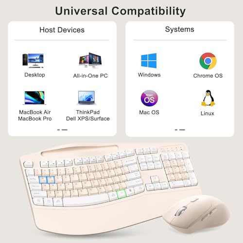Wireless Keyboard and Mouse Combo, 2.4G Ergonomic Wave Keys(Milk Tea-A) | Full Size Ergonomic Keyboard with Wrist Rest, Phone Holder, 3-Level DPI Silent Mouse with 6-Buttons,for Windows/Mac OS/Laptop - color: Milk Tea-A