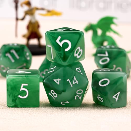 Resin D&D Dice Set, 7-Piece DND Polyhedral Dice (D4, D6, D8, D10, D12, D20, D%) Dungeons and Dragons Dice Set (Imitation Jade) - color: Imitation Jade