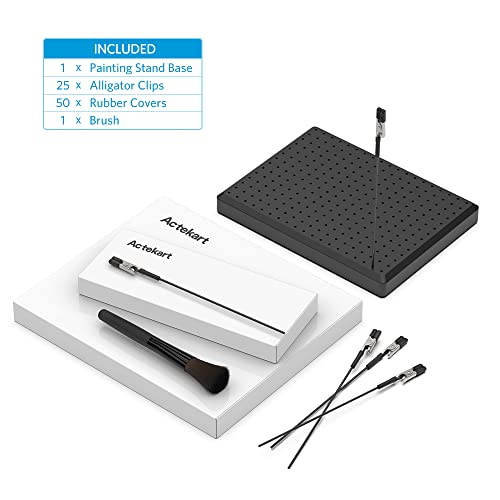 Model Painting Stand Base (19 x 14 Holes) and 25PCS Alligator Clip Sticks Set (with Sturdy Rubber Tips) Modeling Tools for Airbrush Spray, for Gundam Model Parts Holder (7.87 x 5.9Inch) - size: BC2501