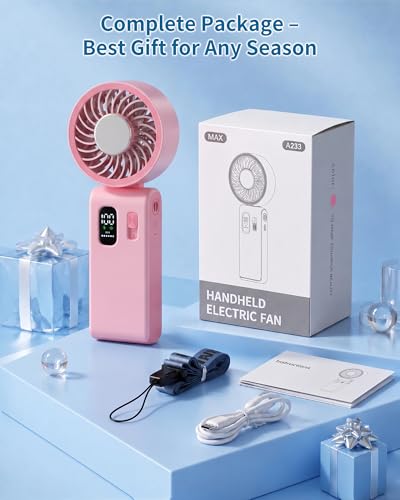 Portable Handheld Fan with Ice Cooling, 100 Speed Rechargeable Mini Desk Fan, Up to 12Hrs Cooling, Powerful Folding Personal Fan for Travel, Camping, Office (Pink) - color: Pink