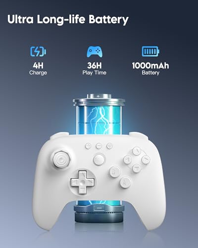 8Bitdo 64 Bluetooth Controller for Analogue 3D, Switch, Switch 2, Windows, Android – Hall Effect Joystick, Vibration, Turbo Function – White - color: White