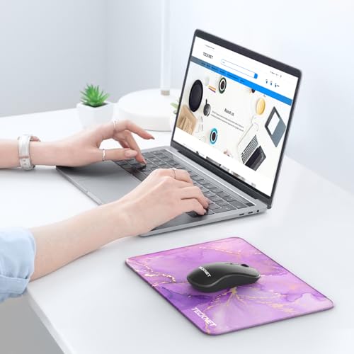 TECKNET Mouse Pad with Anti-fray Stitching, Waterproof Surface & Non-Slip Rubber Base with Stitched Edges Gaming Mouse Mat for Laptop,Compatible with Laser and Optical Mice - Purple Marble - color: Purple Marble-1 Pack