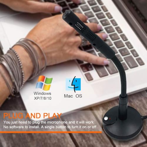 USB Desktop Microphone with LED Indicator, 360-Degree Adjustable Stand, Mute Button for PC, Laptop, Gaming, Streaming, Recording, Black