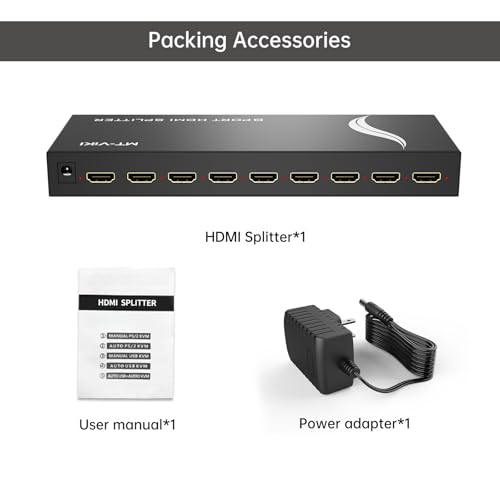 MT-VIKI HDMI Splitter 1 in 8 Out, Powered 8 Port HDMI Signal Duplicator Supports 4K@30Hz, Long Distance Transmission for Conference Room, Church,Classroom, Retail Display - size: 1x8 4K30