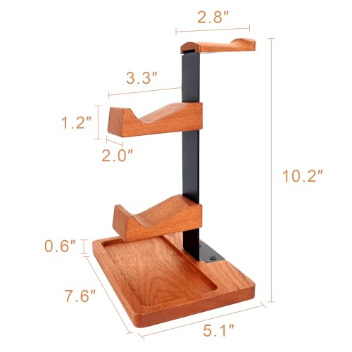 Headset Stand with Dual Controller Holder, Solid Wood Headphone Stand with Storage Base, Gaming Equipment Accessories for Desk, Controller Holder for Gamers