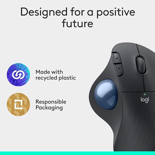 Logitech Ergo M575S Wireless Bluetooth Trackball Mouse - Graphite Blue Ball | Easy thumb control, precise and smooth tracking, Bluetooth and includes Logi Bolt USB receiver, PC Mac compatible - color: Graphite + Blue Ball