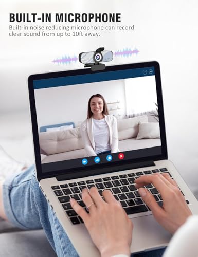 HD 1080P Webcam with Built-in Microphone and Rotatable Tripod, 1080P Video and Wide Angle Camera, Privacy Cover, for Desktop PC or Laptop Computer (White) - color: white
