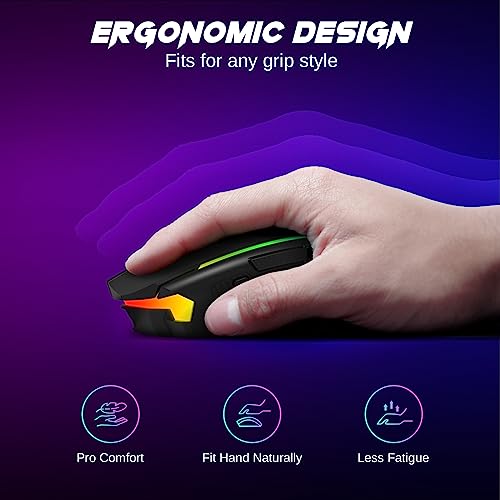Redragon Wireless Gaming Mouse, Tri-Mode 2.4G/USB-C/Bluetooth Mouse Gaming, 12000 DPI, RGB Backlit, Fully Programmable, Rechargeable Wireless Computer Mouse for Laptop PC Mac, Black - color: Black, style: Bluetooth/ 2.4G/ Wired