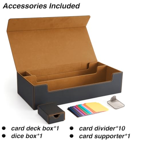 MTG Deck Box Holds 5 Display Card Deck Boxes with Playmat and Dice Box,Includes 10 colorful dividers and 1 card supporter, Trading Card Storage Box For Magic Game Cards(Black and Brown) | Holds 5 Deck Boxes (not included)/650 Single/520 Double-Sleeved Car