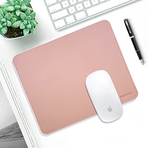 MelVan PU Leather Mouse Pad with Stitched Edge, Wood Mousepad, Waterproof Gaming Mouse Pad Mat for Computers, Laptop, Office & Home, 10.2" x 8.3", 1 Pack (Pink) - color: Pink