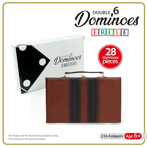 ERLLE - Premium Double 6 Dominoes Set, Classic Domino Game with Leather Case, Domino Set for Adults & Kids, Durable, Travel-Friendly, and Easy to Read Tiles