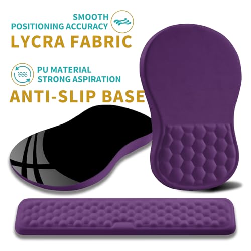 Hokafenle 2 in 1 Ergonomic Mouse Pad Wrist Support & Wrist Rest for Computer Keyboard Set, with Relieve Carpal Tunnel Pain Massage Bulge and Full Memory Gel Design (2In1 Set, Dark Purple) - color: Hk015-dark Purple